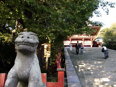 Shrine dog and stone stairs